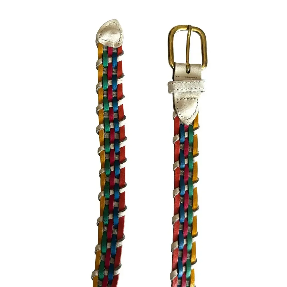 Argentina Woven Leather Belt Womens Medium/Large Multicolor Rainbow Vibrant